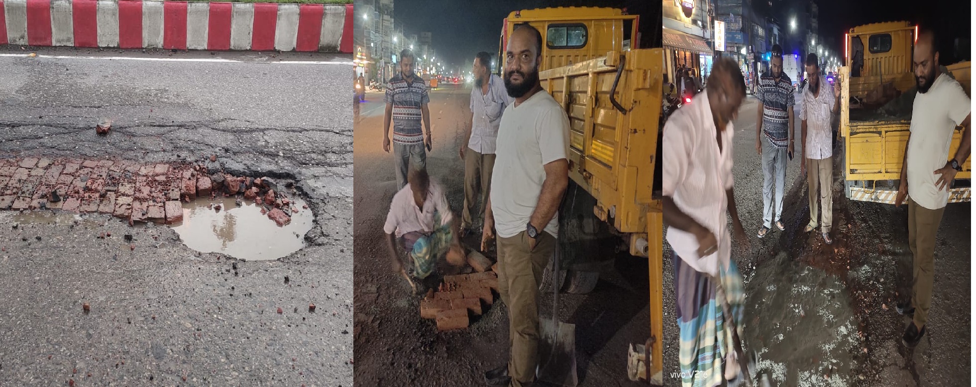 বরিশালে তাৎক্ষণিক রাস্তা মেরামত, প্রশংসা কুড়ালেন দুই সাংবাদিক