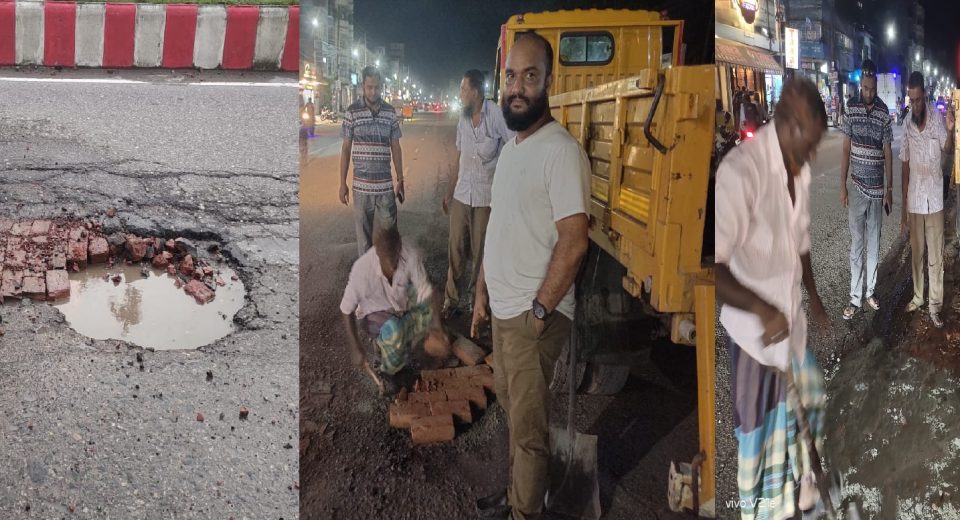 বরিশালে তাৎক্ষণিক রাস্তা মেরামত, প্রশংসা কুড়ালেন দুই সাংবাদিক 13 sarak